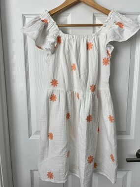 Cat & Jack White Off-Shoulder Dress with Orange Floral Appliqués